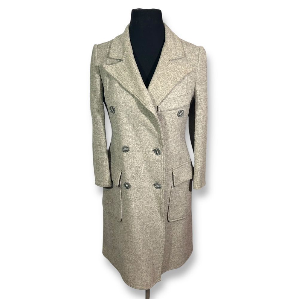 Vintage 70s Calvin Klein Wool Blend Coat Double Breasted Longline Womens 6 Gray
